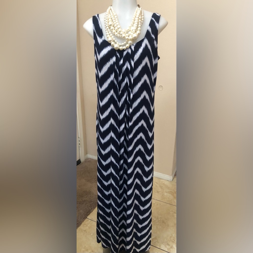 Glamour Blue and White Sleeveless Maxi Sundress